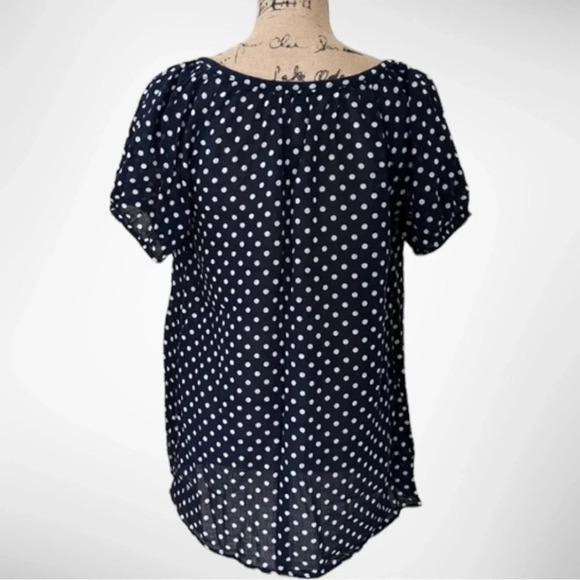 J.CREW Navy And White Polka Dot Short Sleeve Top Size Small | GUC - Picture 4 of 6
